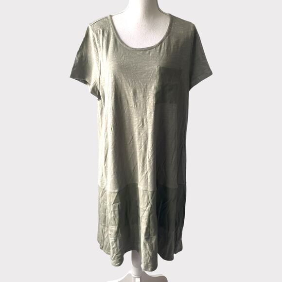Soft Surroundings Winnie Dress Olive Green Linen Size 1X Short Sleeve Scoop - Picture 3 of 11